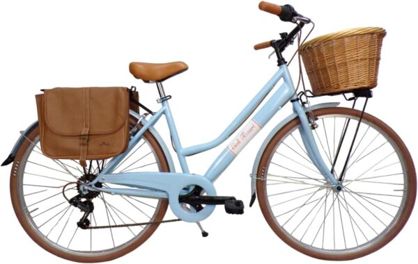 Cicli Tessari - bicicletta donna bici city bike da passeggio vintage 28  cesto vimini e borse laterali - immagine 2