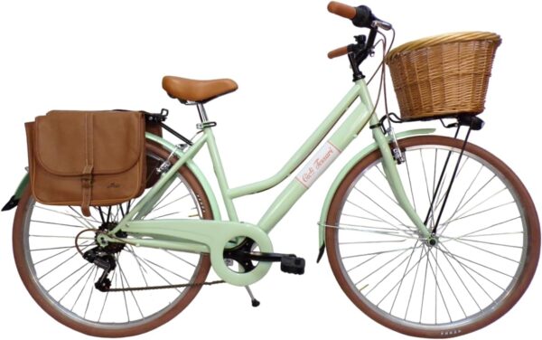 Cicli Tessari - bicicletta donna bici city bike da passeggio vintage 28  cesto vimini e borse laterali - immagine 4