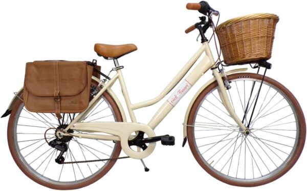 Cicli Tessari - bicicletta donna bici city bike da passeggio vintage 28  cesto vimini e borse laterali