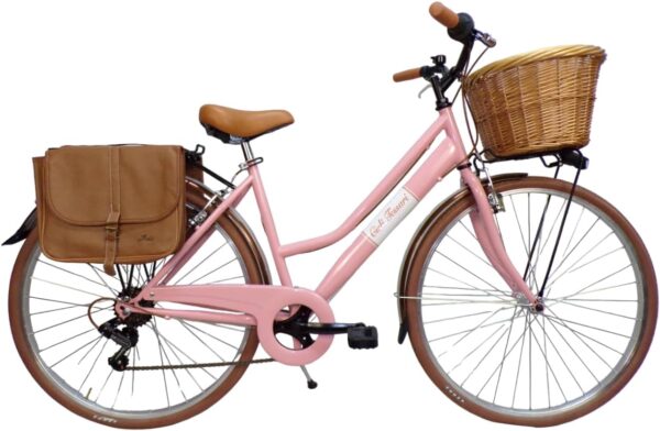 Cicli Tessari - bicicletta donna bici city bike da passeggio vintage 28  cesto vimini e borse laterali - immagine 3